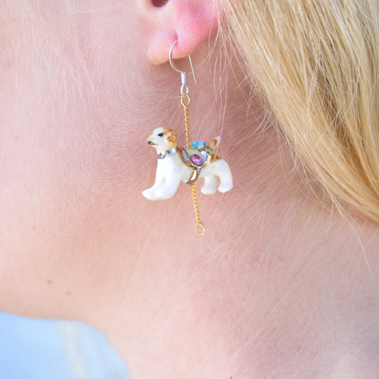 Porcelain Dog Drop Earrings