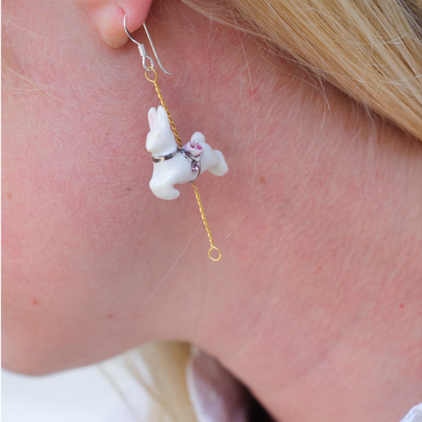 Porcelain Rabbit Drop Earrings