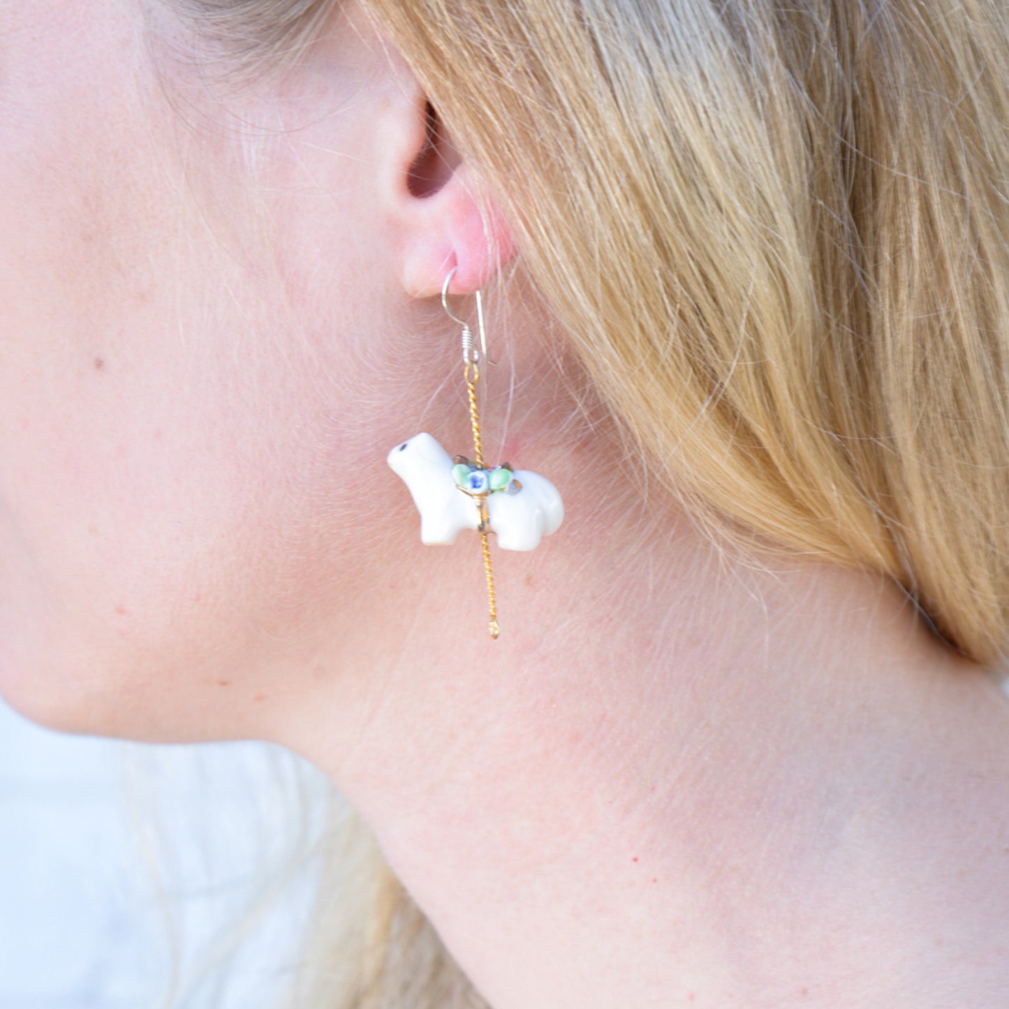 Porcelain Persian Cat Drop Earrings