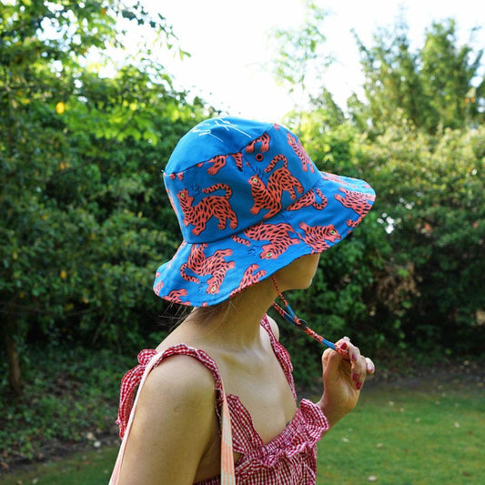 Blue Black Cat Wide Bucket Hat
