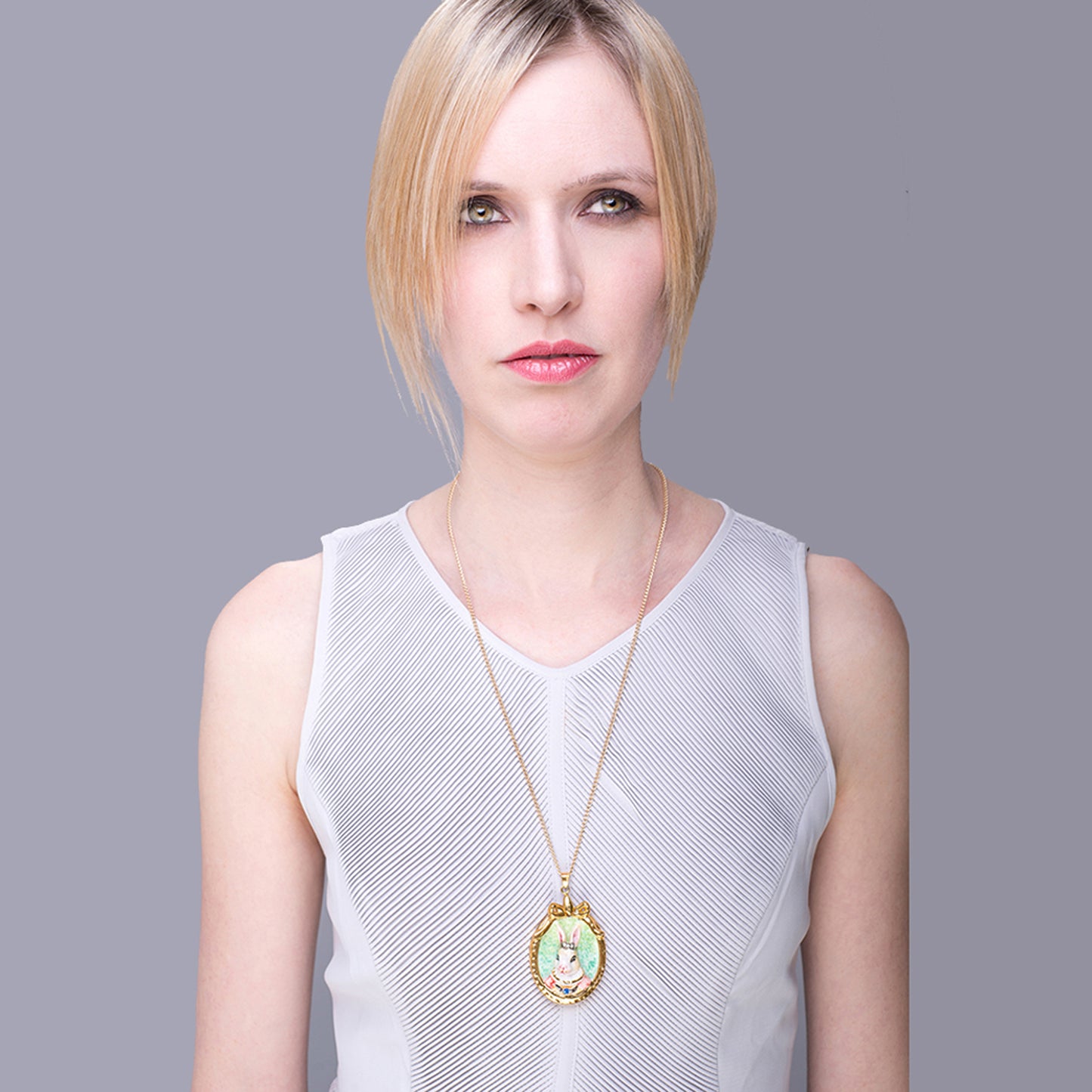 Porcelain Rabbit Portrait Pendant