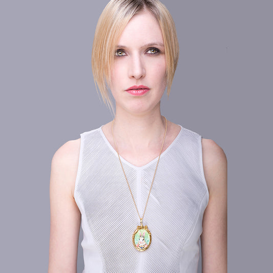 Porcelain Rabbit Portrait Pendant