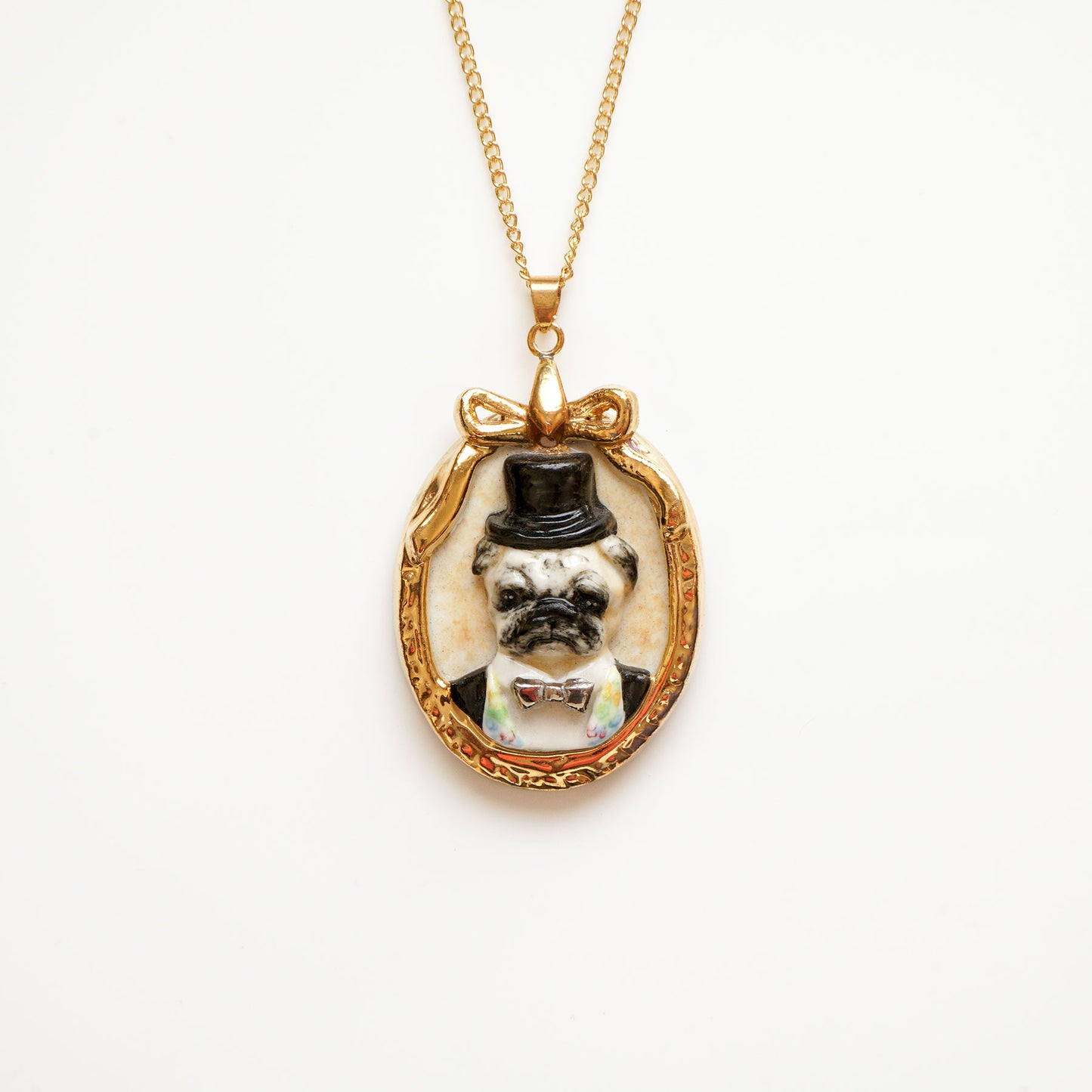 Porcelain Pug Portrait Pendant