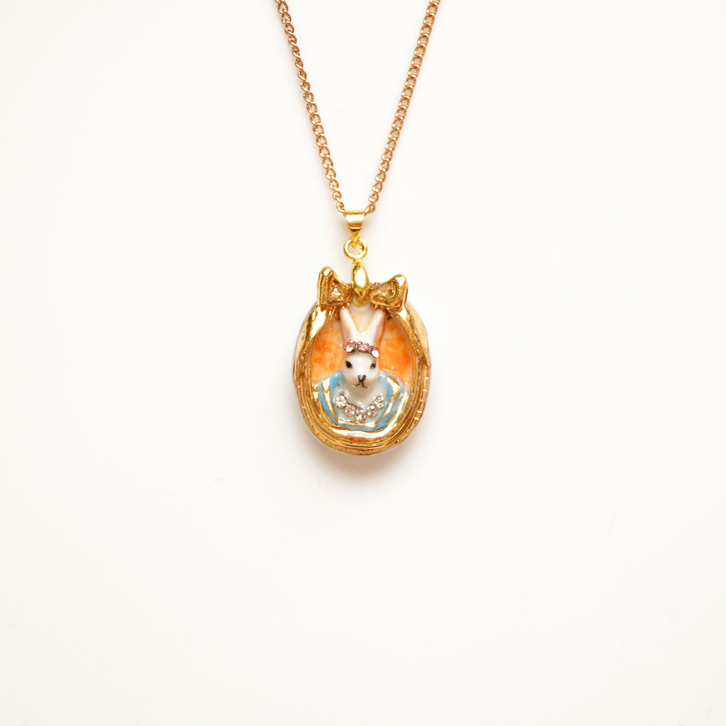A cute Cottontail Bunny Portrait Pendant Necklace in rabbit portrait design. A cute necklace for bunny lovers.