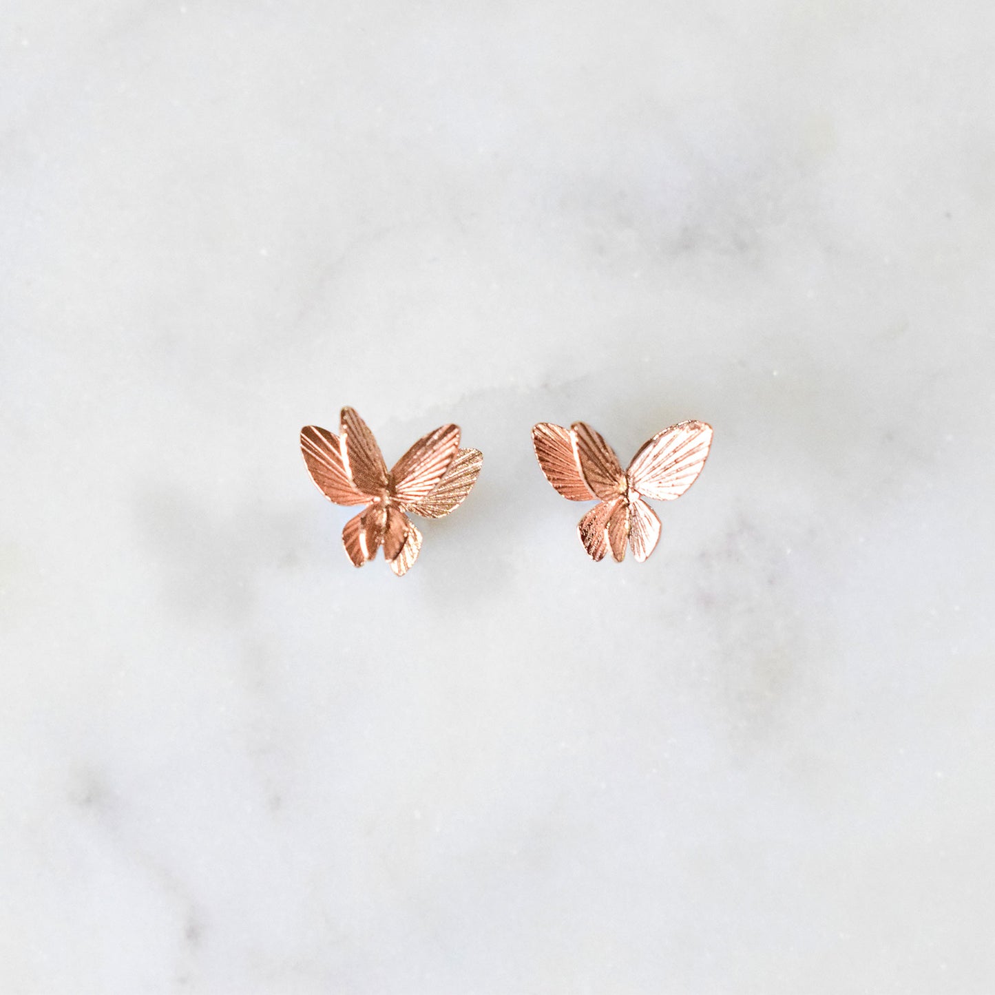 Sterling Silver Rose Gold Plated Butterfly Stud Earrings