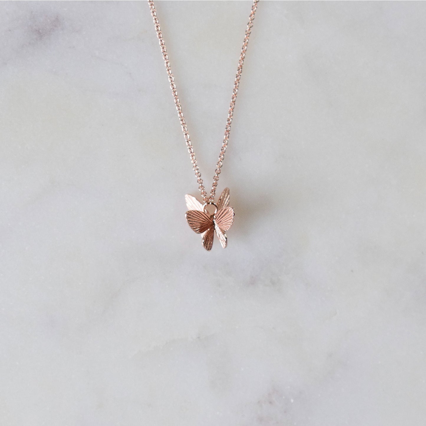 Sterling Silver Rose Gold Plated Butterfly Necklace