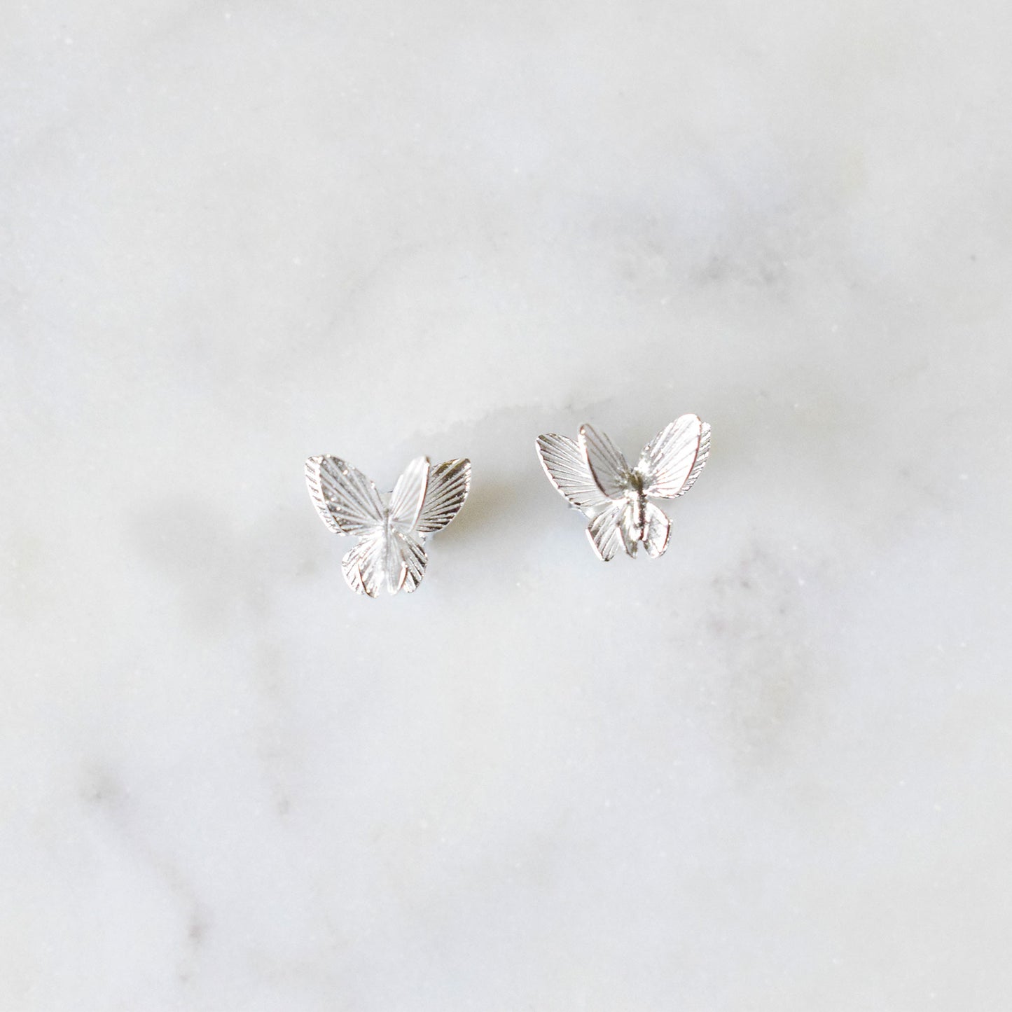 Sterling Silver Silver Plated Butterfly Stud Earrings