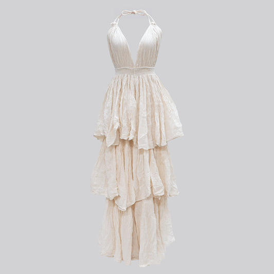 Flowing Halter Tiered Dress