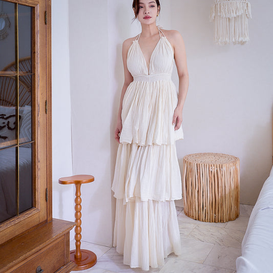 Flowing Halter Tiered Dress