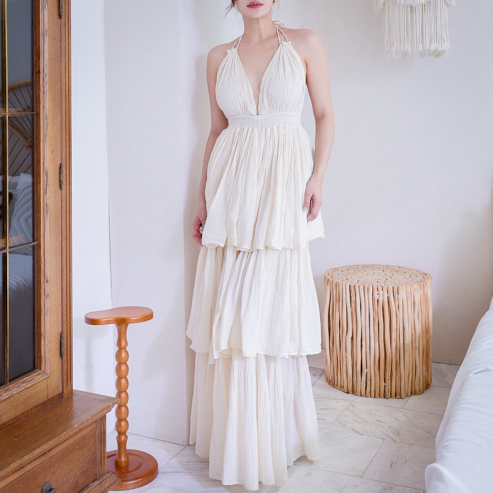 Flowing Halter Tiered Dress