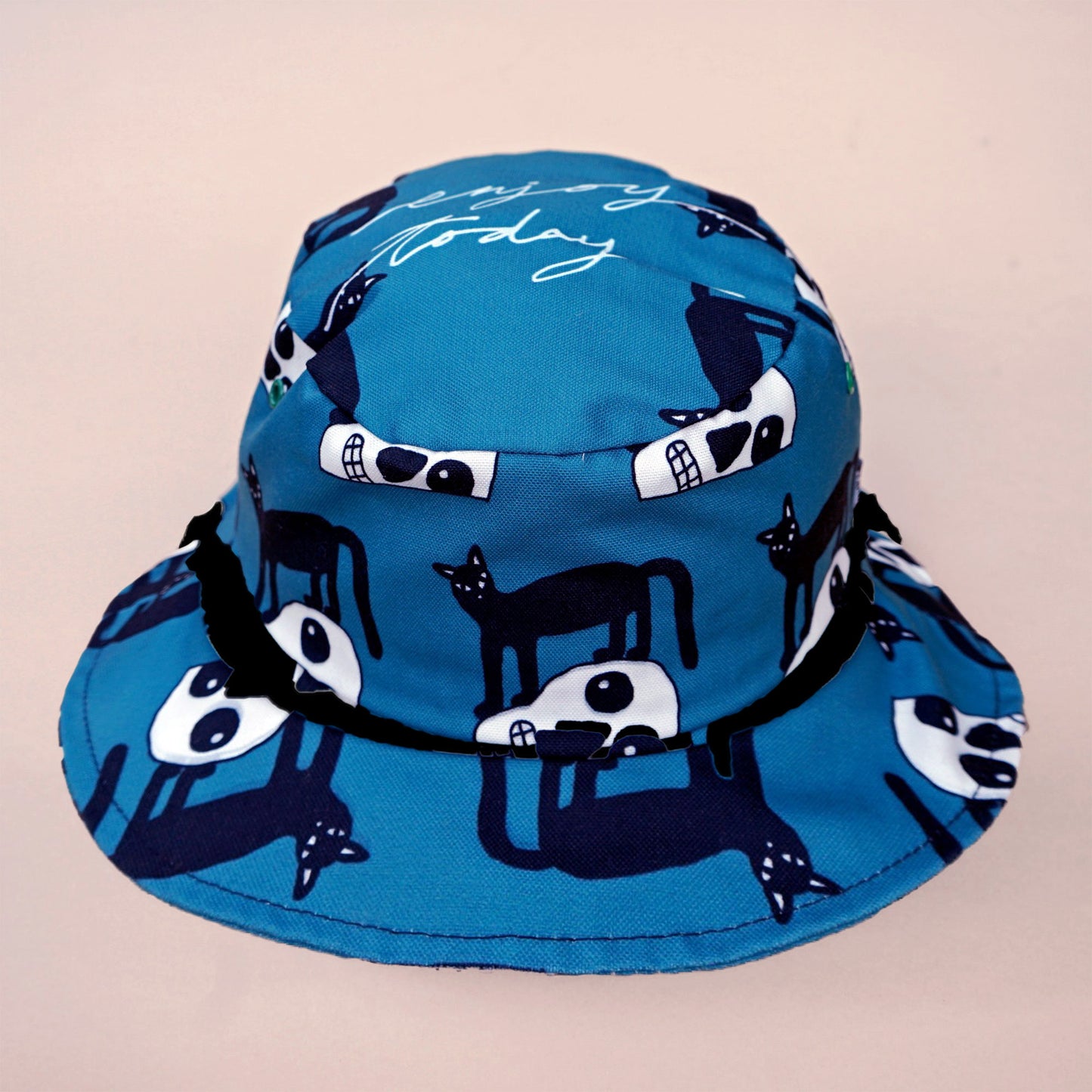 Blue Black Cat Wide Bucket Hat