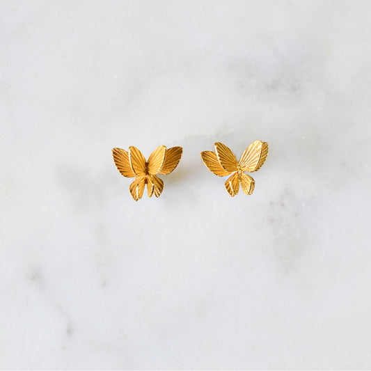 Sterling Silver Gold Plated Butterfly Stud Earrings