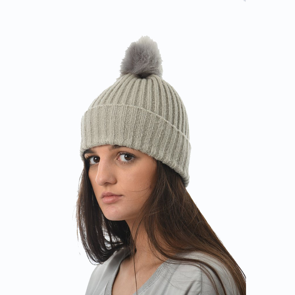 Light Grey Knit Hat Pom Pom